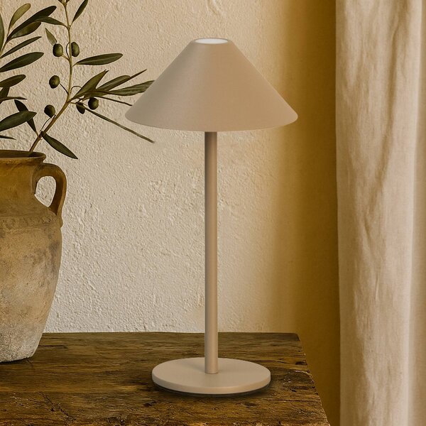 FH Lighting Lampa stołowa LED z akumulatorem Prato, kolor greige, wysokość 25 cm, metal, możliwość ściemniania, brązowy / rdzawy, metal, nowoczesny