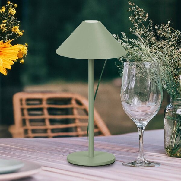 FH Lighting Lampa stołowa LED z akumulatorem Prato, kolor szałwiowy, wysokość 25 cm, metal, możliwość ściemniania, zielony, metal, nowoczesny