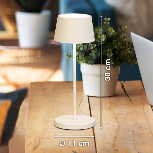 FH Lighting Lampa stołowa LED z akumulatorem Asena Pro w kolorze piaskowo-beżowym, 30 cm, Pro, możliwość ściemniania, kremowy / amber, metal, nowoczesny