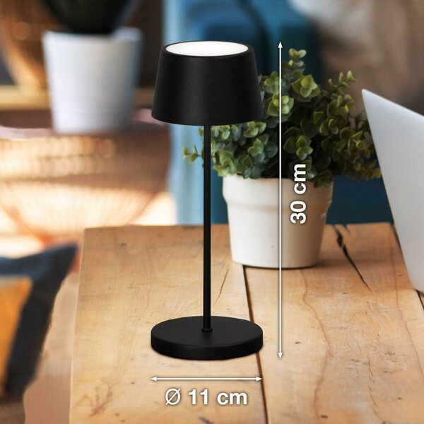 FH Lighting Lampa stołowa LED z akumulatorem Asena Pro, kolor piaskowo-czarny, 30 cm, możliwość ściemniania, czarny, metal, nowoczesny