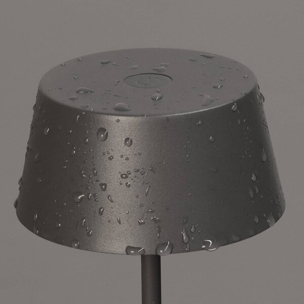 FH Lighting Lampa stołowa LED z akumulatorem Sienna Pro, piaskowo-szara, 24 cm, metal IP54 możliwość ściemniania, aluminiowy / szary / cynkowy, metal, nowoczesny