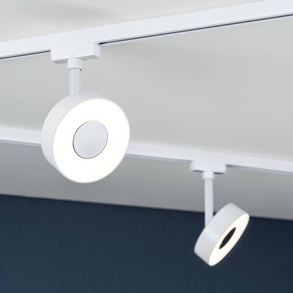 Paulmann URail spot LED ściemniany 3000 K, biała Circle, możliwość ściemniania, biały / opal, salon / jadalnia, metal, nowoczesny