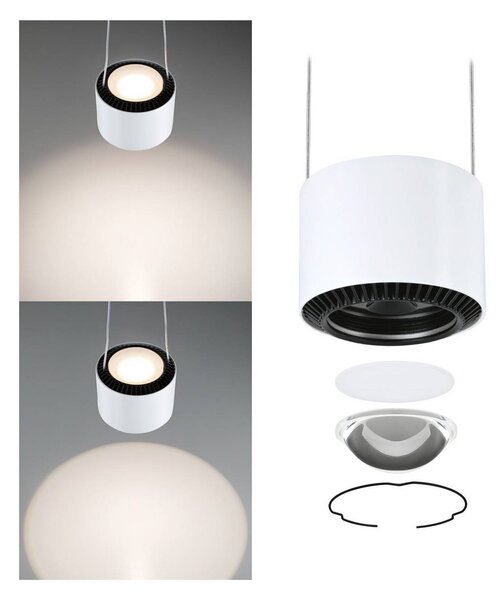 Paulmann Lampa wisząca LED URail Aldan, biała sygnałowa, 3000 K możliwość ściemniania, biały / opal, salon / jadalnia, metal, nowoczesny