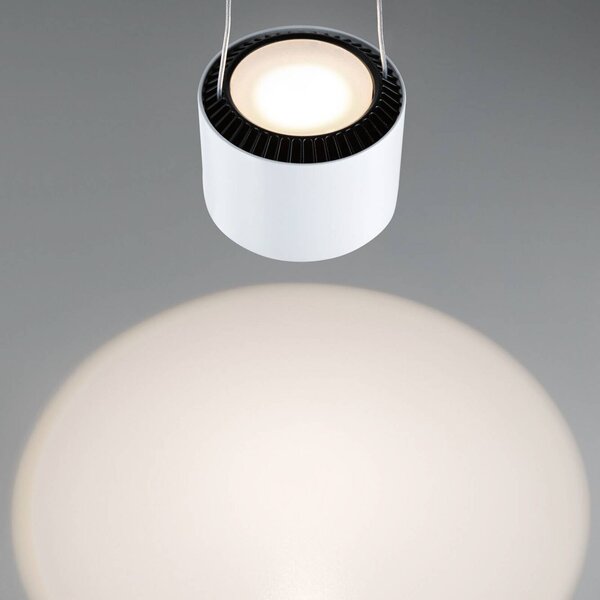 Paulmann Lampa wisząca LED URail Aldan, biała sygnałowa, 3000 K możliwość ściemniania, biały / opal, salon / jadalnia, metal, nowoczesny