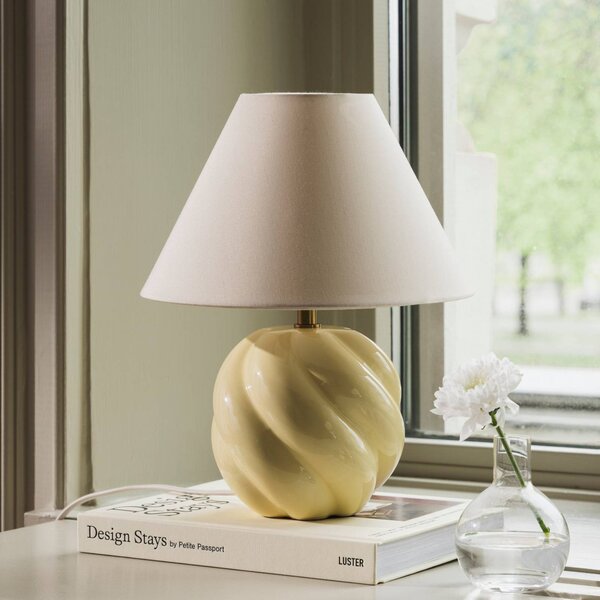 Globen Lighting Lampa stołowa DAHLIA, kremowy / amber, salon / jadalnia, tkanina / materiał / jedwab