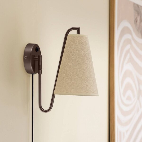 Globen Lighting Kinkiet Lou, brązowy / mosiężny, salon / jadalnia, tkanina / materiał / jedwab, design