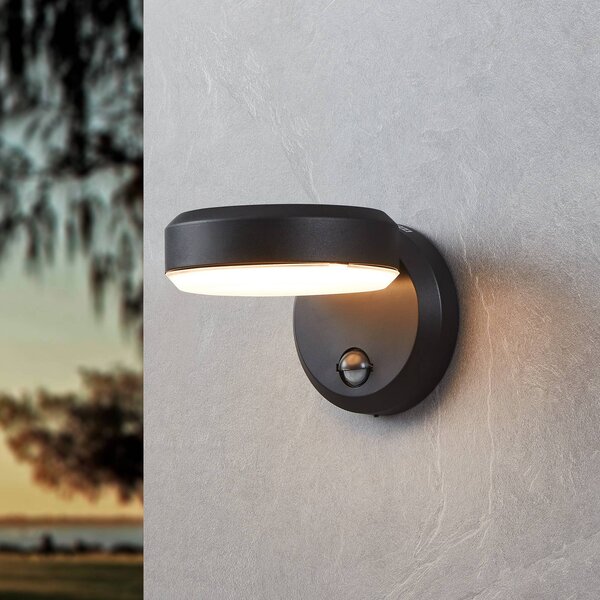 EGLO Kinkiet zewnętrzny LED Fornaci, czarna, szerokość 16 cm, czujnik Fornaci, czarny, metal, nowoczesny