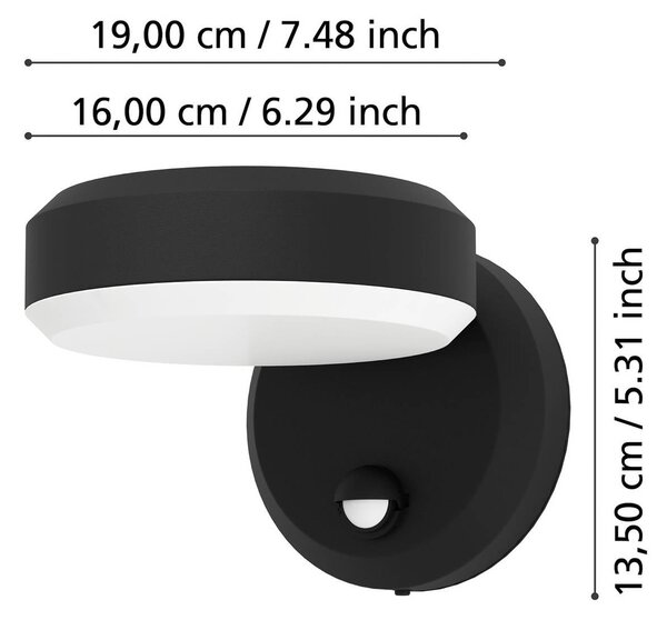 EGLO Kinkiet zewnętrzny LED Fornaci, czarna, szerokość 16 cm, czujnik Fornaci, czarny, metal, nowoczesny