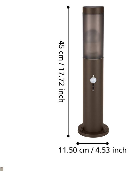 EGLO Lampa cokołowa Helsinki, kolor rdzawobrązowy, wysokość 45 cm, stal nierdzewna, Helsinki, brązowy / rdzawy, stal szlachetna, nowoczesny