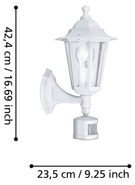 EGLO Kinkiet zewnętrzny Laterna 5, biały, wysokość 36 cm, metal, czujnik 5, biały / opal, aluminium, antyczny