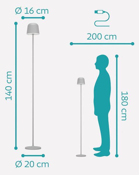 EGLO Lampa tarasowa LED na akumulator Mannera-L, szara, wysokość 140 cm, metalowa możliwość ściemniania, aluminiowy / szary / cynkowy, aluminium, nowoczesny