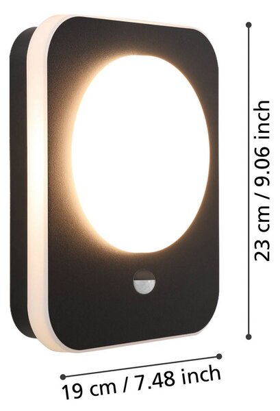 EGLO Kinkiet zewnętrzny LED Madriz, czarna, szerokość 23 cm, czujnik Madriz, czarny, aluminium, nowoczesny