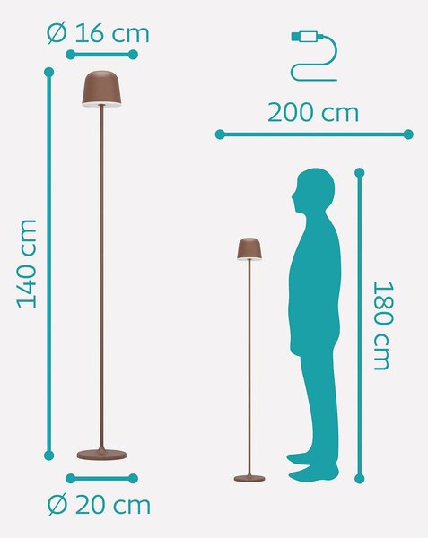 EGLO Lampa tarasowa LED na akumulator Mannera-L, kolor rdzy, wysokość 140 cm możliwość ściemniania, brązowy / rdzawy, aluminium, nowoczesny