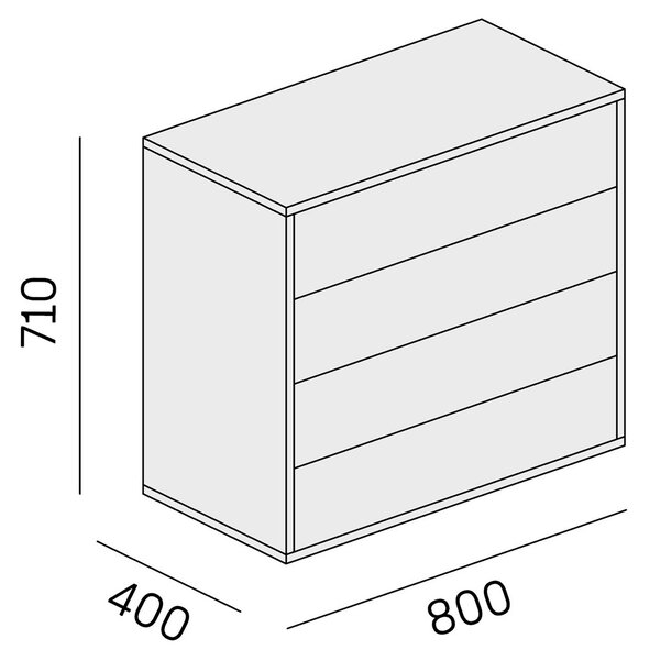 Biurowa komoda z szufladami BLOCK, 800 × 400 × 710 mm, 4 szuflady, dąb naturalny