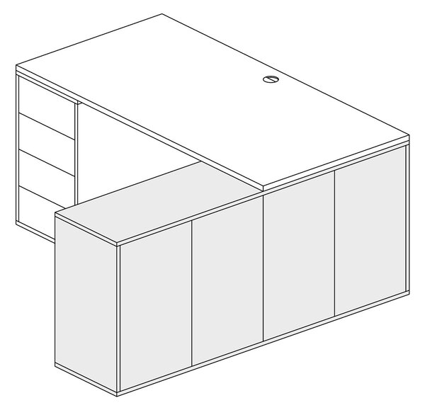 Komoda biurowa BLOCK, 1600 × 400 × 710 mm, 4 drzwi, biały