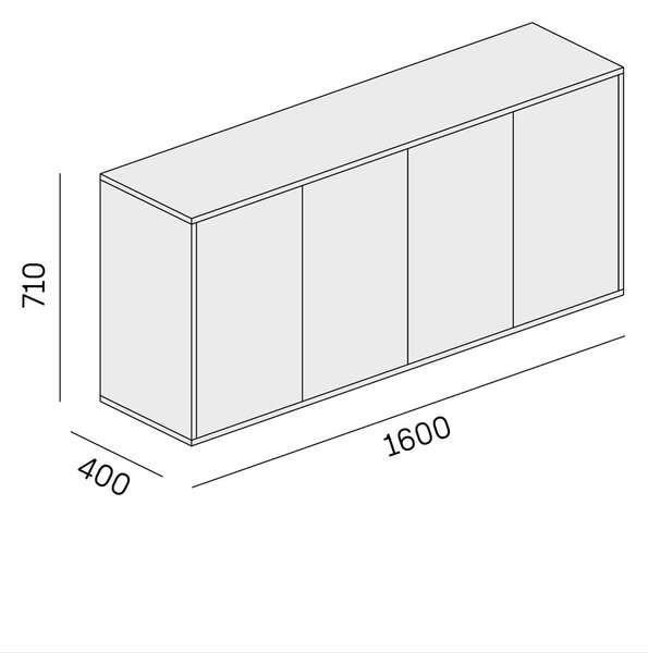 Komoda biurowa BLOCK, 1600 × 400 × 710 mm, 4 drzwi, biały