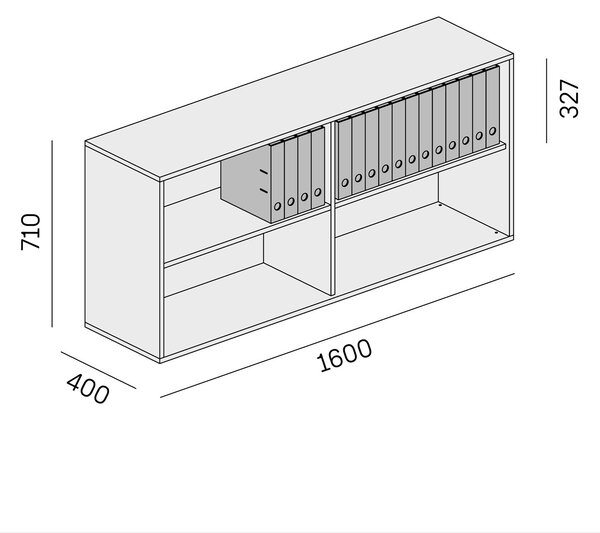 Regał biurowy BLOCK, 1600 × 400 × 710 mm, biały