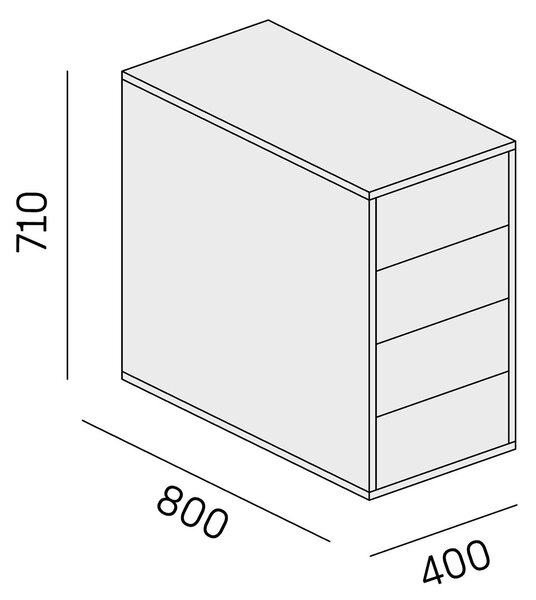 Kontener biurowy BLOCK, 400 x 800 x 710 mm, 4 szuflady, biały