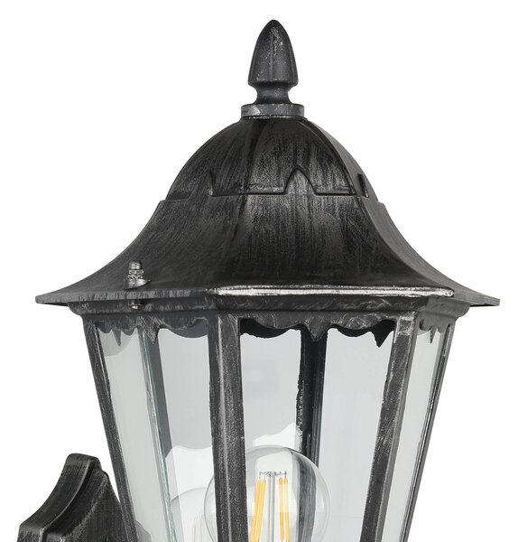 EGLO Kinkiet zewnętrzny Navedo, czarny/srebrny, wysokość 42 cm, czujnik Navedo, czarny, aluminium, antyczny