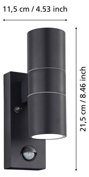 EGLO Lampa ścienna Riga 5, kolor antracytowy, 21 cm, metalowy czujnik, 2-punktowa 5, aluminiowy / szary / cynkowy, metal, nowoczesny