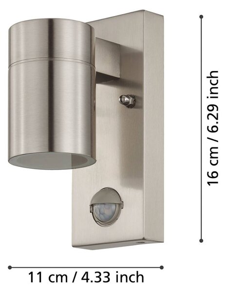 EGLO Lampa ścienna Riga 5 w kolorze stali nierdzewnej, 16 cm, czujnik ze, aluminiowy / szary / cynkowy, stal szlachetna, nowoczesny