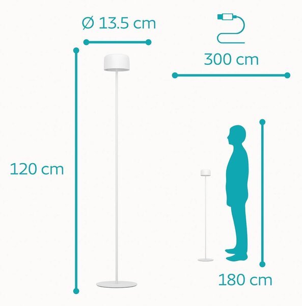 EGLO Lampa tarasowa solarna LED Roccanova-L, biała, wysokość 120 cm Roccanova-L, biały / opal, metal, nowoczesny