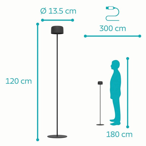 EGLO Lampa tarasowa solarna LED Roccanova-L, czarna, wysokość 120 cm Roccanova-L, czarny, metal, nowoczesny