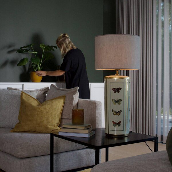PR Home Lampa stołowa Lucca, kremowy / amber, salon / jadalnia, tkanina / materiał / jedwab, vintage