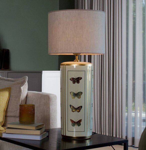 PR Home Lampa stołowa Lucca, kremowy / amber, salon / jadalnia, tkanina / materiał / jedwab, vintage