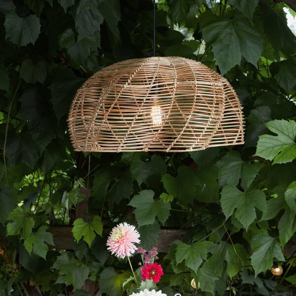 PR Home Lampa wisząca zewnętrzna Mayla, naturalny rattan, Ø 53 cm, wtyczka IP44 Mayla, jasne drewno, drewno