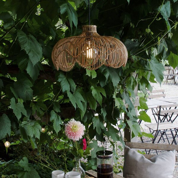 PR Home Lampa wisząca zewnętrzna Belle, naturalny rattan, Ø 43 cm, wtyczka IP44 Belle, jasne drewno, drewno