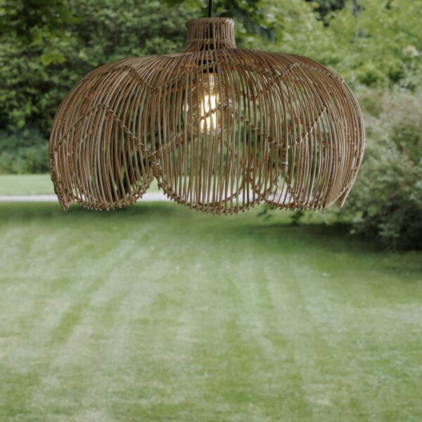 PR Home Lampa wisząca zewnętrzna Belle, naturalny rattan, Ø 53 cm, wtyczka IP44 Belle, jasne drewno, drewno