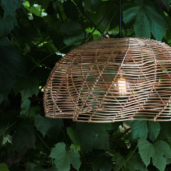 PR Home Lampa wisząca zewnętrzna Mayla, naturalny rattan, Ø 53 cm, wtyczka IP44 Mayla, jasne drewno, drewno