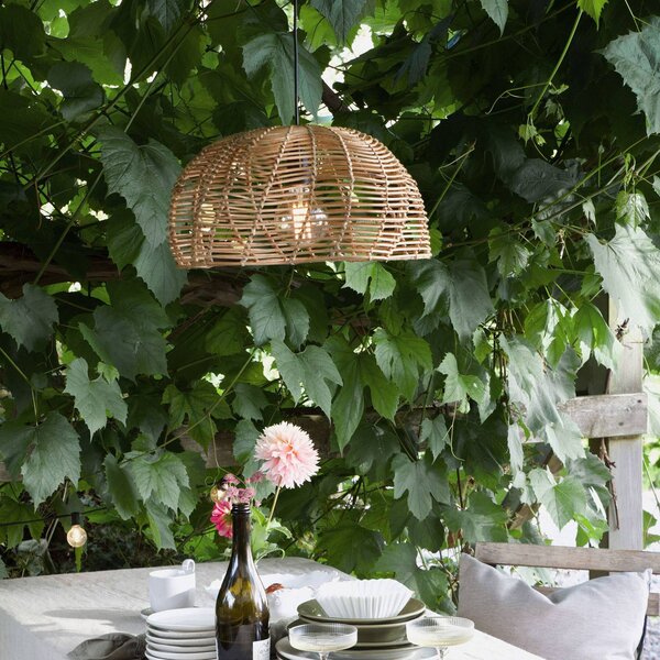 PR Home Lampa wisząca zewnętrzna Mayla, naturalny rattan, Ø 43 cm, wtyczka IP44 Mayla, jasne drewno, drewno