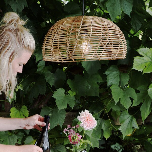 PR Home Lampa wisząca zewnętrzna Mayla, naturalny rattan, Ø 43 cm, wtyczka IP44 Mayla, jasne drewno, drewno