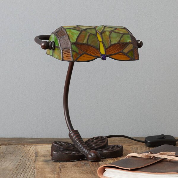 Artistar Lampa stołowa tiffany DRAGONFLY, zielony, salon / jadalnia, szkło, tiffany
