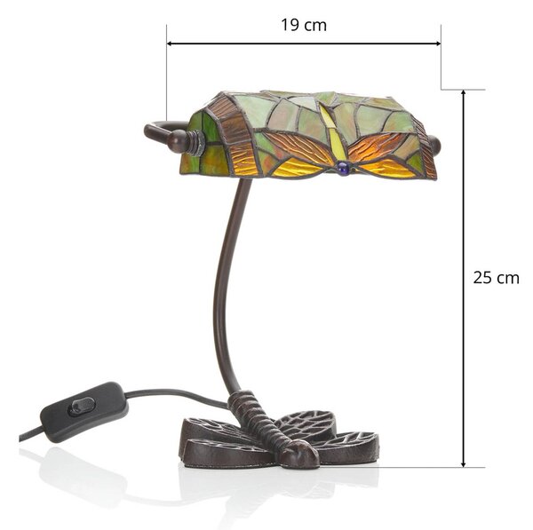 Artistar Lampa stołowa tiffany DRAGONFLY, zielony, salon / jadalnia, szkło, tiffany
