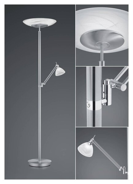 HELL Lampa stojąca LED Findus, możliwość ściemniania, aluminiowy / szary / cynkowy, salon / jadalnia, metal, nowoczesny