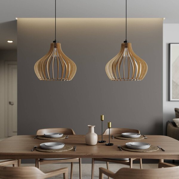 Lampa wisząca Faje Envostar, możliwość ściemniania, jasne drewno, salon / jadalnia, drewno, skandynawski