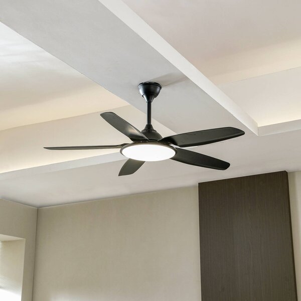 Wentylator sufitowy LED Lucande Divian, czarny, DC, cichy, CCT Divian, czarny, salon / jadalnia, metal, nowoczesny