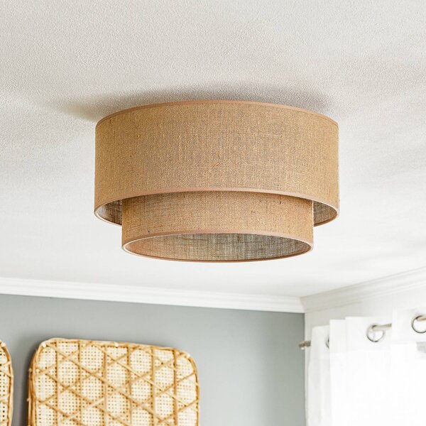 Lampa sufitowa Boho jute Euluna, możliwość ściemniania, brązowy / rdzawy, salon / jadalnia, tkanina / materiał / jedwab, dworkowy / rustykalny