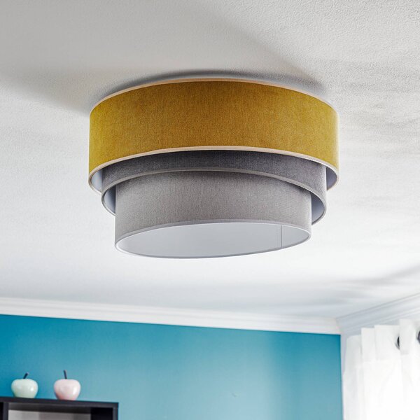 Lampa sufitowa Pastell Trio Duolla, możliwość ściemniania, żółty / pomarańczowy, salon / jadalnia, tkanina / materiał / jedwab