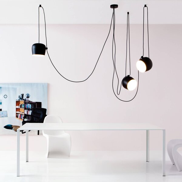 FLOS Lampa wisząca AIM, możliwość ściemniania, czarny, salon / jadalnia, aluminium, design