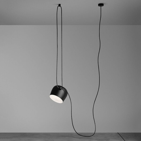 FLOS Lampa wisząca AIM, możliwość ściemniania, czarny, salon / jadalnia, aluminium, design