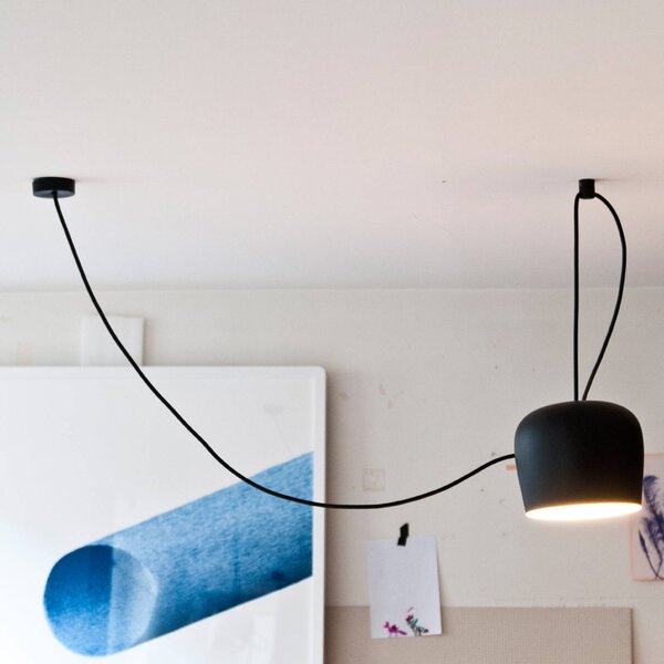 FLOS Lampa wisząca AIM, możliwość ściemniania, czarny, salon / jadalnia, aluminium, design