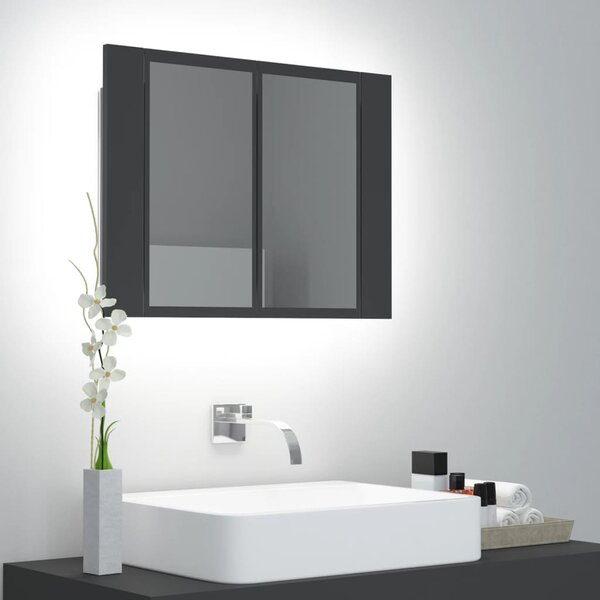 Szafka łazienkowa z lustrem i LED, szara, 60x12x45 cm, akryl