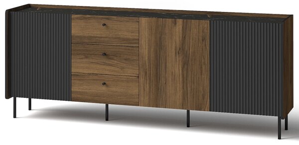 Komoda 200 cm trzydrzwiowa z szufladami Prestigo P6 3D3S Czarna/Orzech/San Sebastian