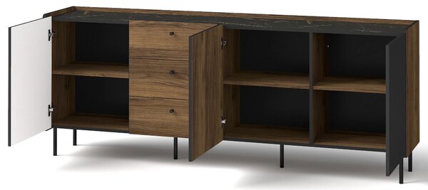 Komoda 200 cm trzydrzwiowa z szufladami Prestigo P6 3D3S Czarna/Orzech/San Sebastian