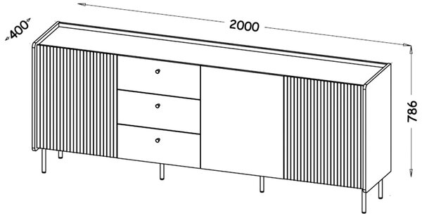 Komoda 200 cm trzydrzwiowa z szufladami Prestigo P6 3D3S Czarna/Orzech/San Sebastian