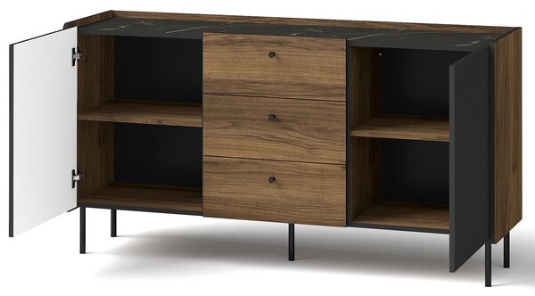 Komoda z 3 szufladami do salonu sypialni Prestigo P5 2D3S Czarna/Orzech/San Sebastian